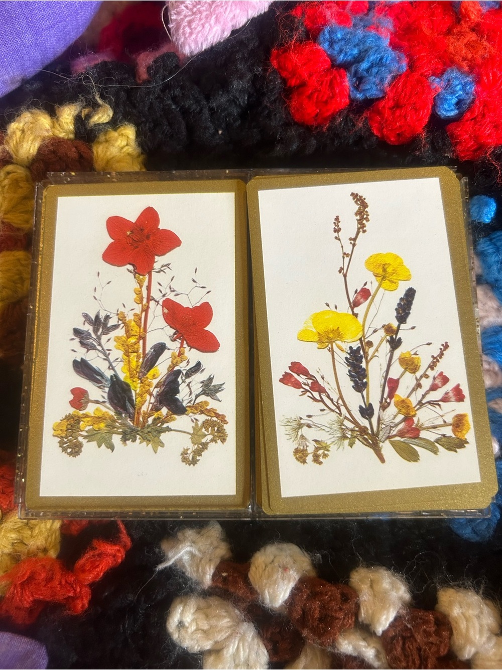 Vintage via 1970s Botanical Floral Card Set — Red & Yellow Wildflowers